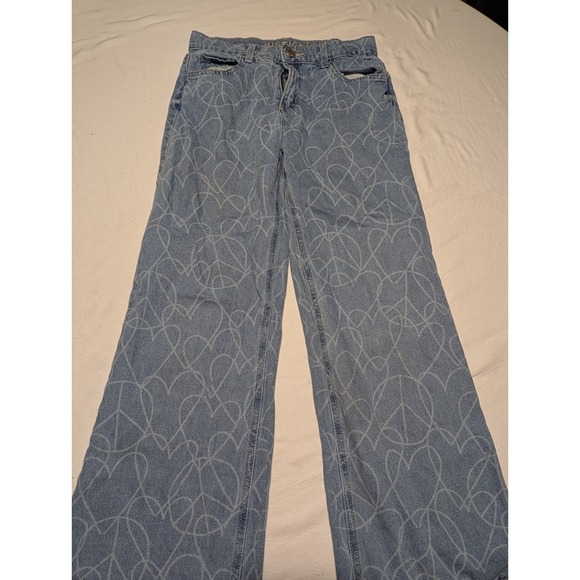 Justice Other - Justice Girls Blue Heart Peace Sign Print Wide Leg Denim Jeans Size 14